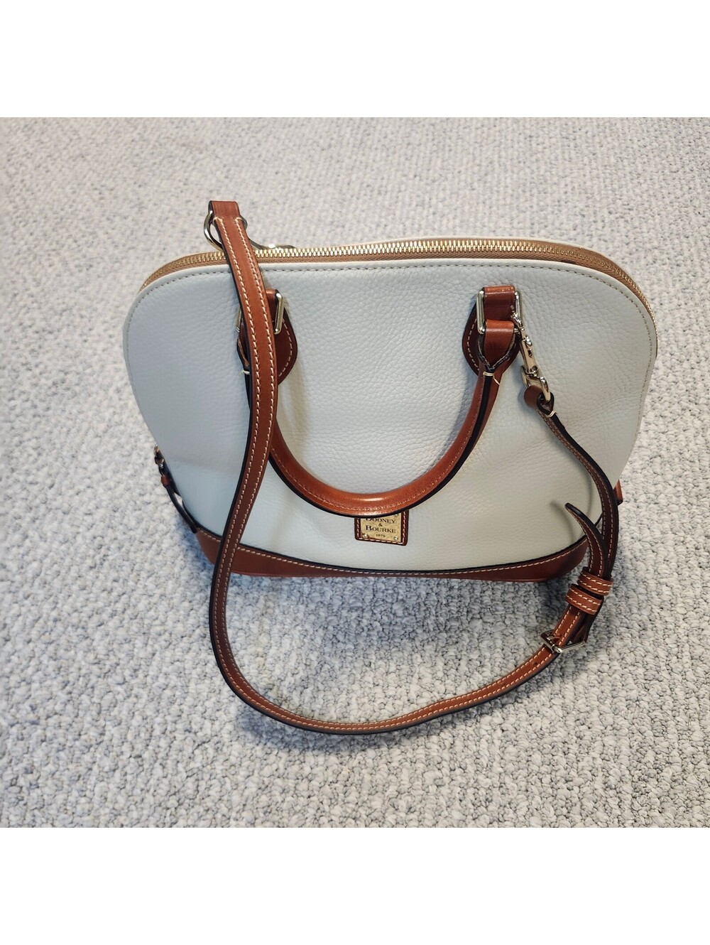 Dooney & Bourke Pebbled Leather Satchel Handbag Cream Brown